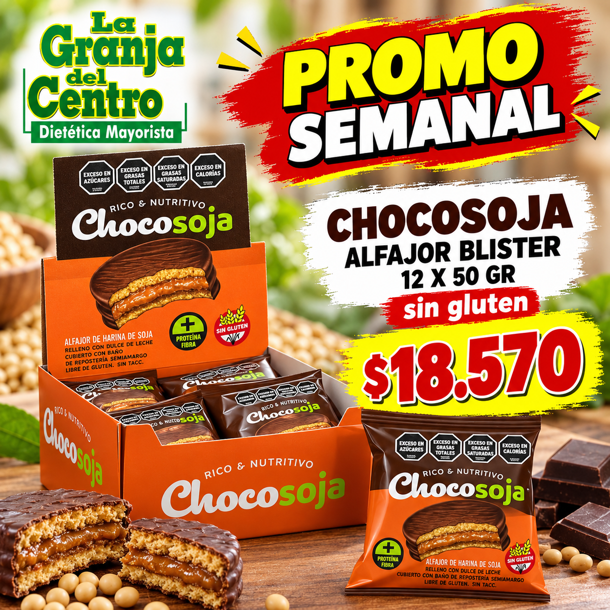 Ofertas y Promociones CHOCOSOJA ALFAJOR BLISTER 12 X 50 GR sin gluten promo semanal